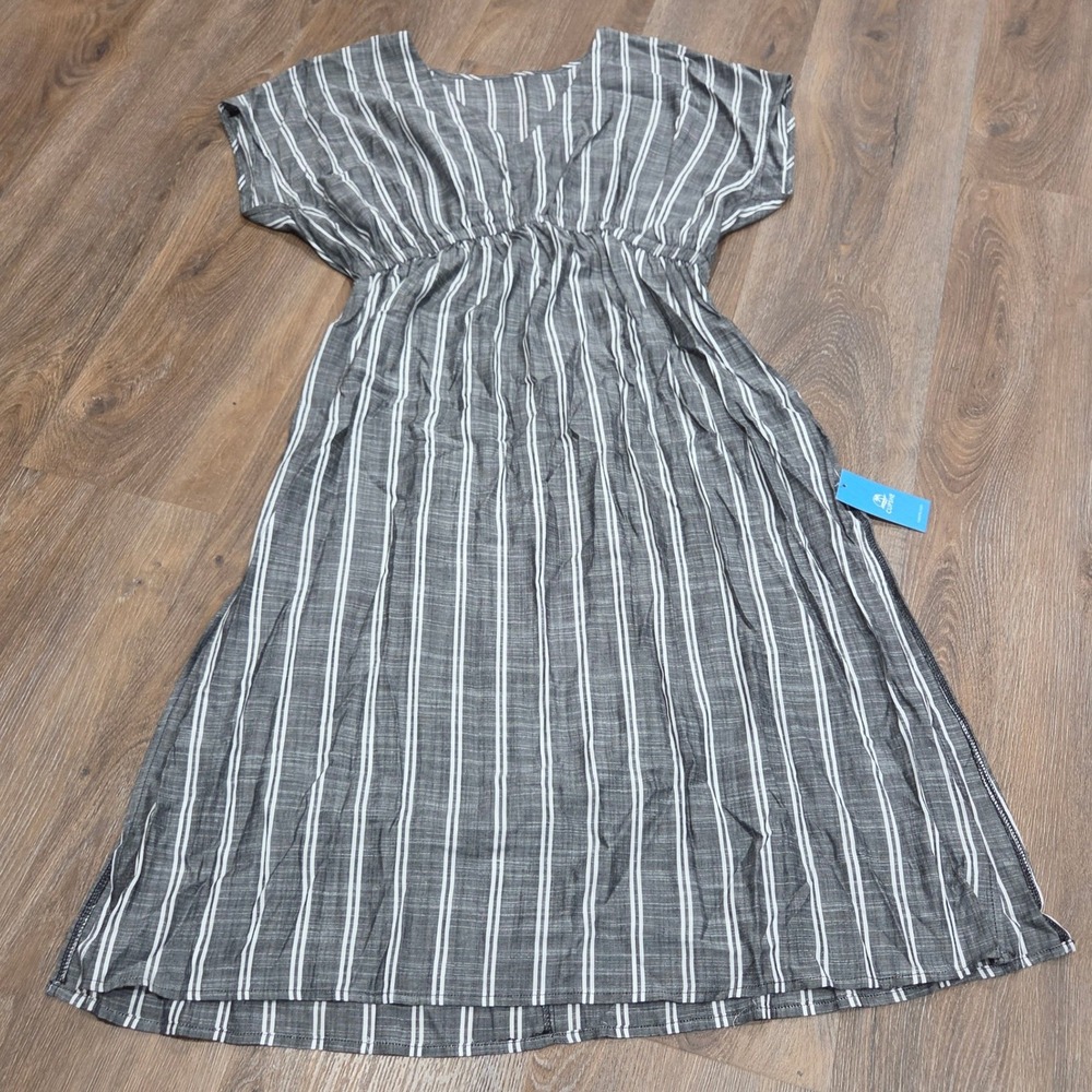 Cupshe Grey White Striped V-Neck Empire Waist Midi Dress Large
